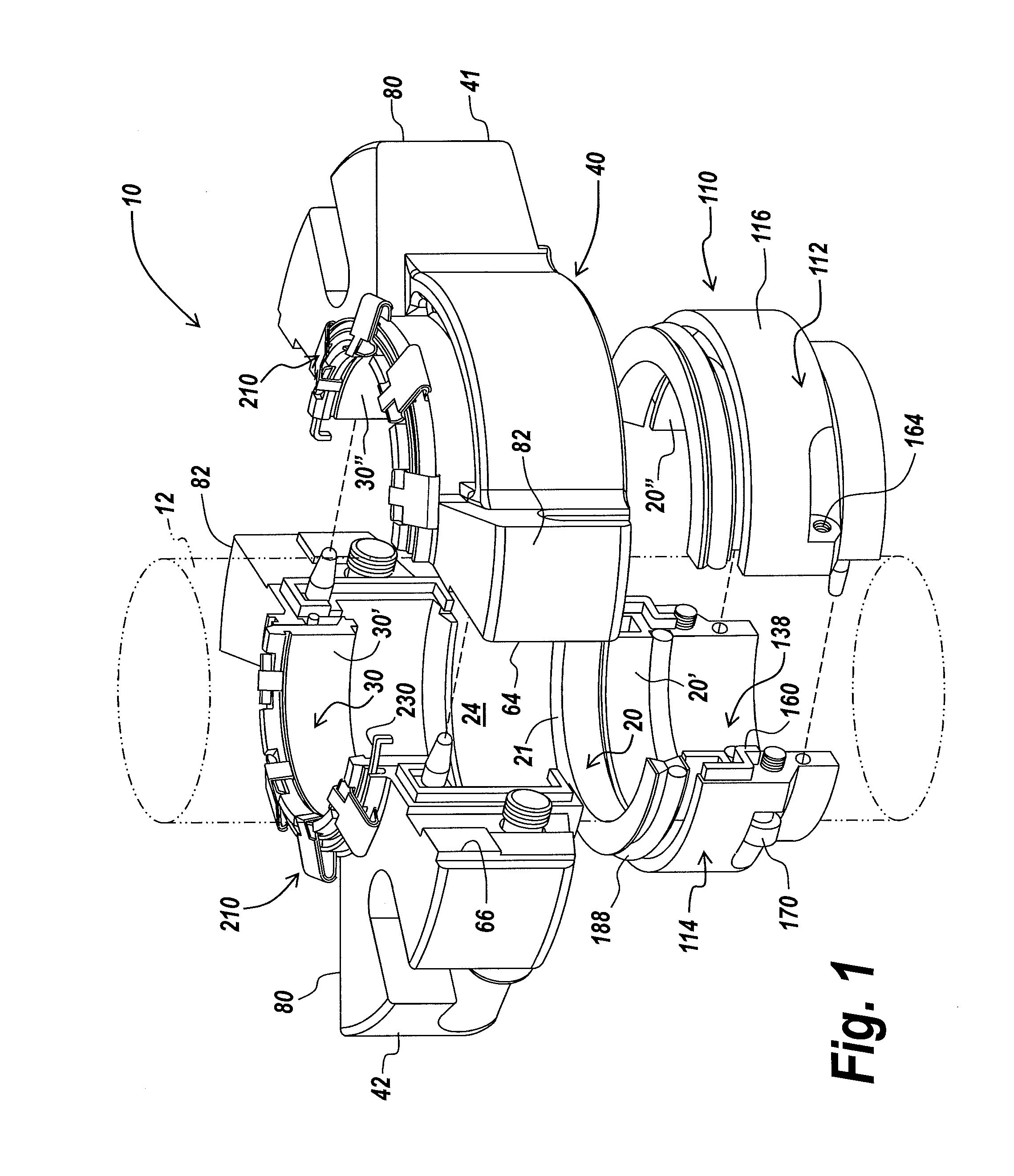 Self aligning split mechanical seal employing a selectively engageable axial biasing assembly