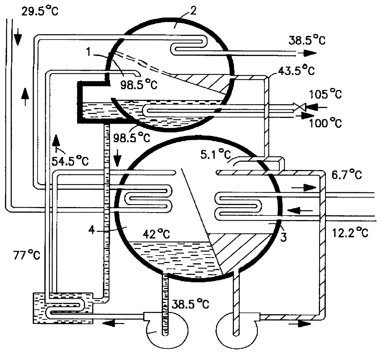 Arrangement for transferring heating and cooling power