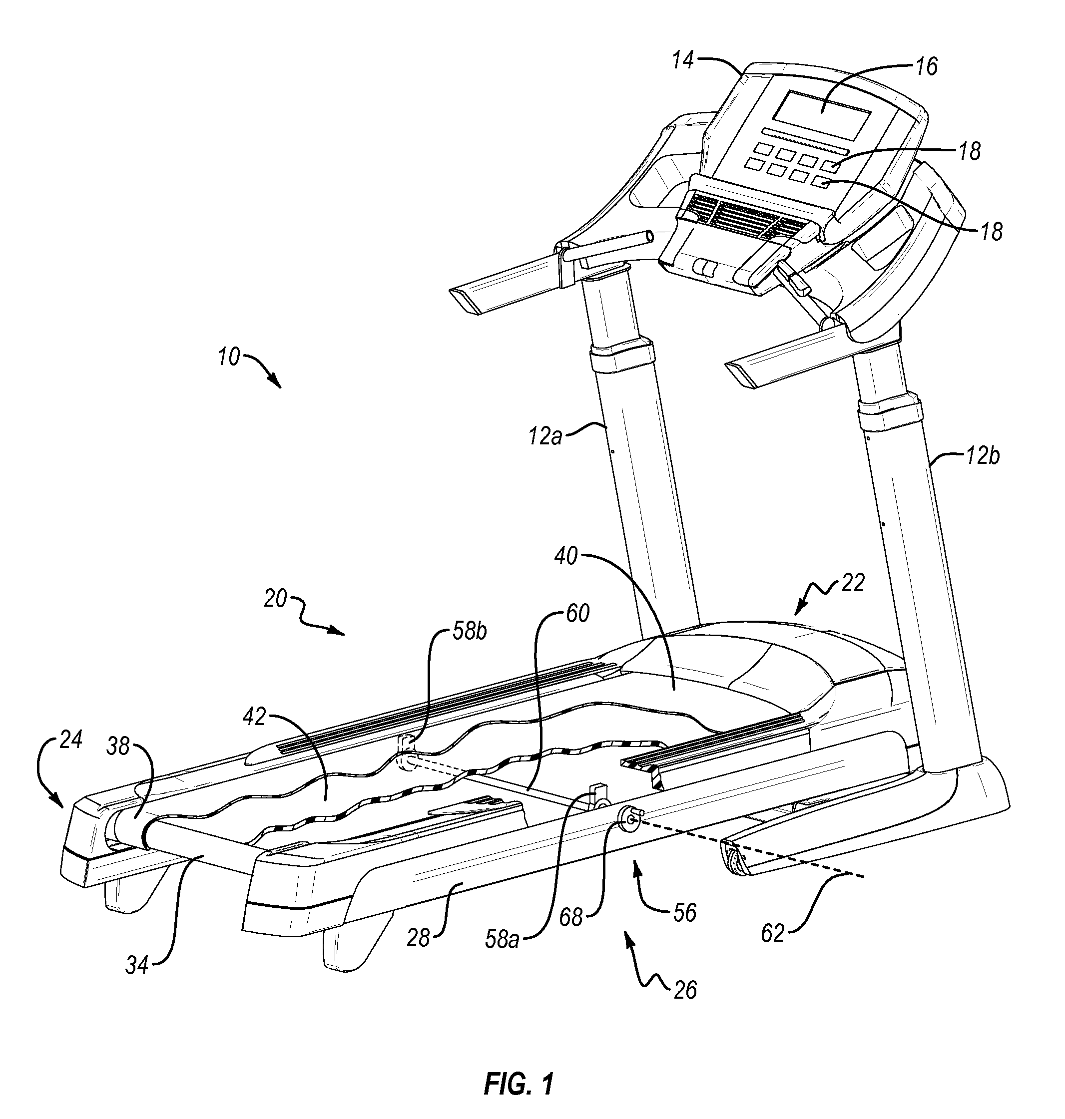 Treadmill with selectively engageable deck stiffening mechanism