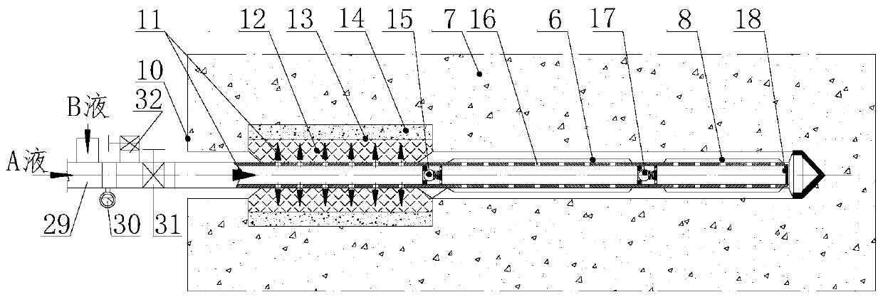 Drilling-injection compound device and construction technology for grouting reinforcement of water-rich sand layer