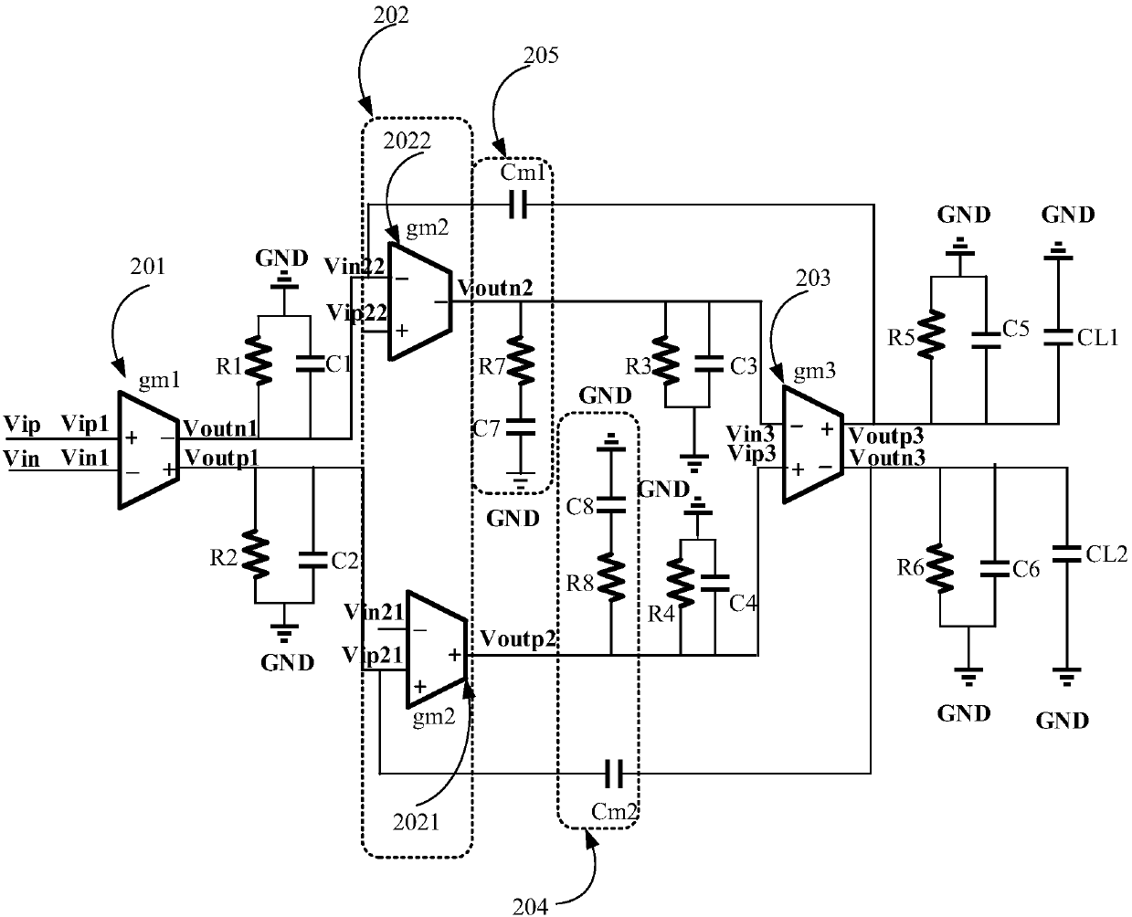 High-gain large-broadband three-level operational amplifier applicable to pipelined analogdigital converter