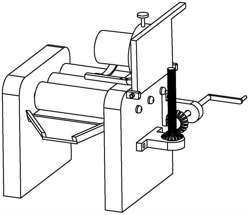 A feeding mechanism for a three-roller mill