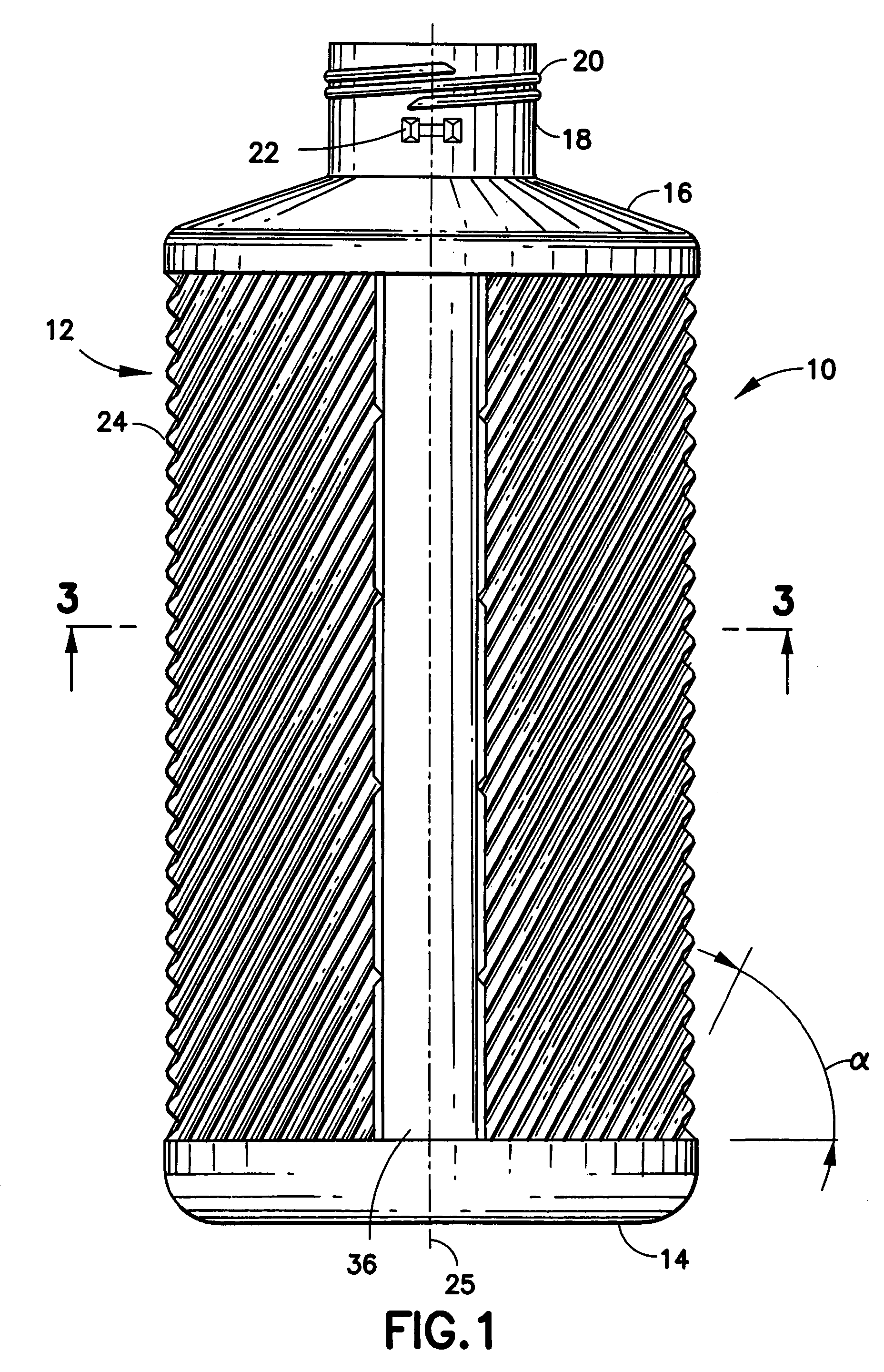 Spiral pleated roller bottle