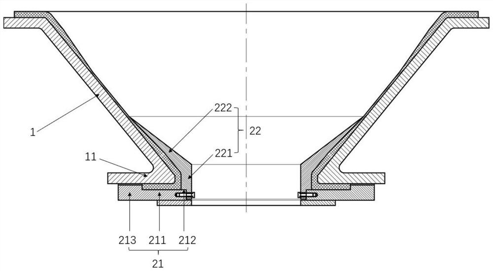 Composite material conical section shell forming mold and method