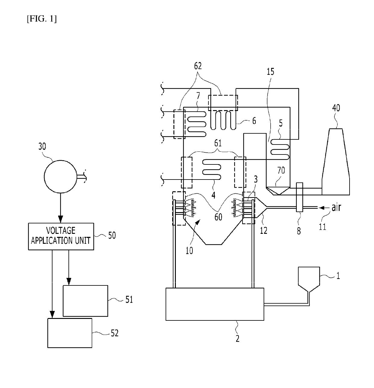 Combustion gas particle adhesion prevention boiler and method