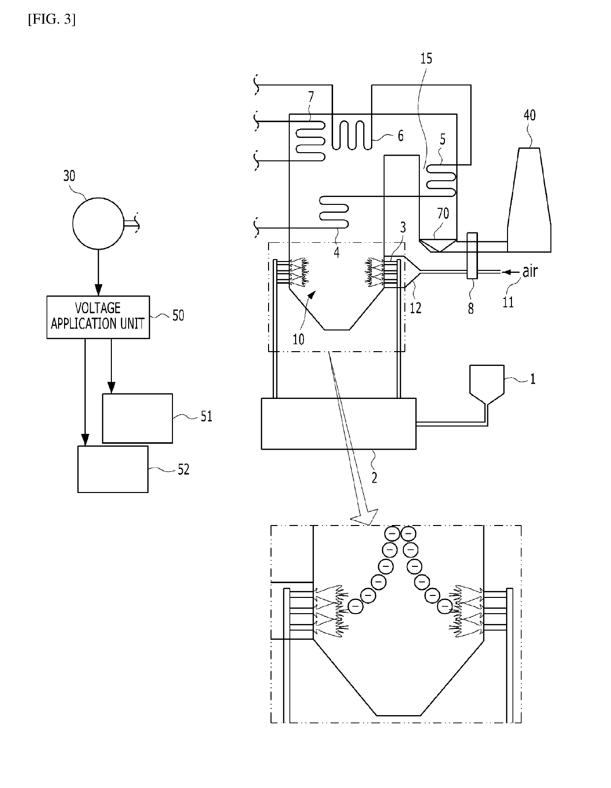 Combustion gas particle adhesion prevention boiler and method