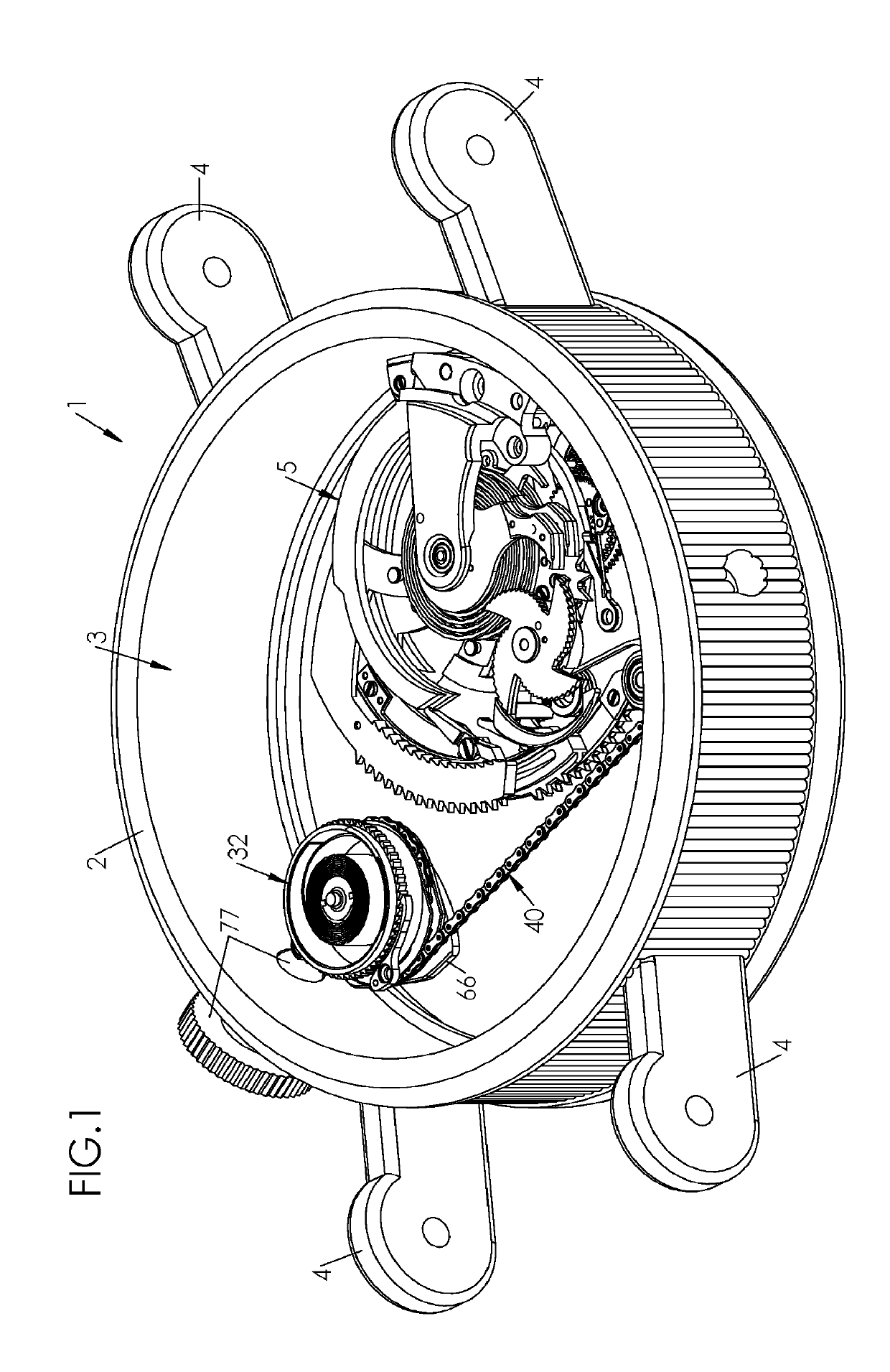 Repeater mechanism with tensioned chain