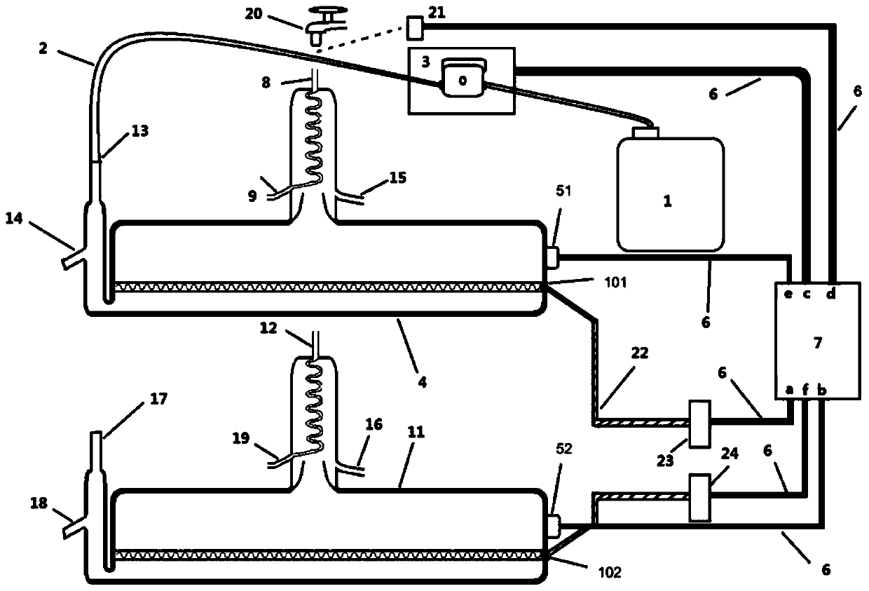 Automatic liquid feeding control device and method for double distillation equipment