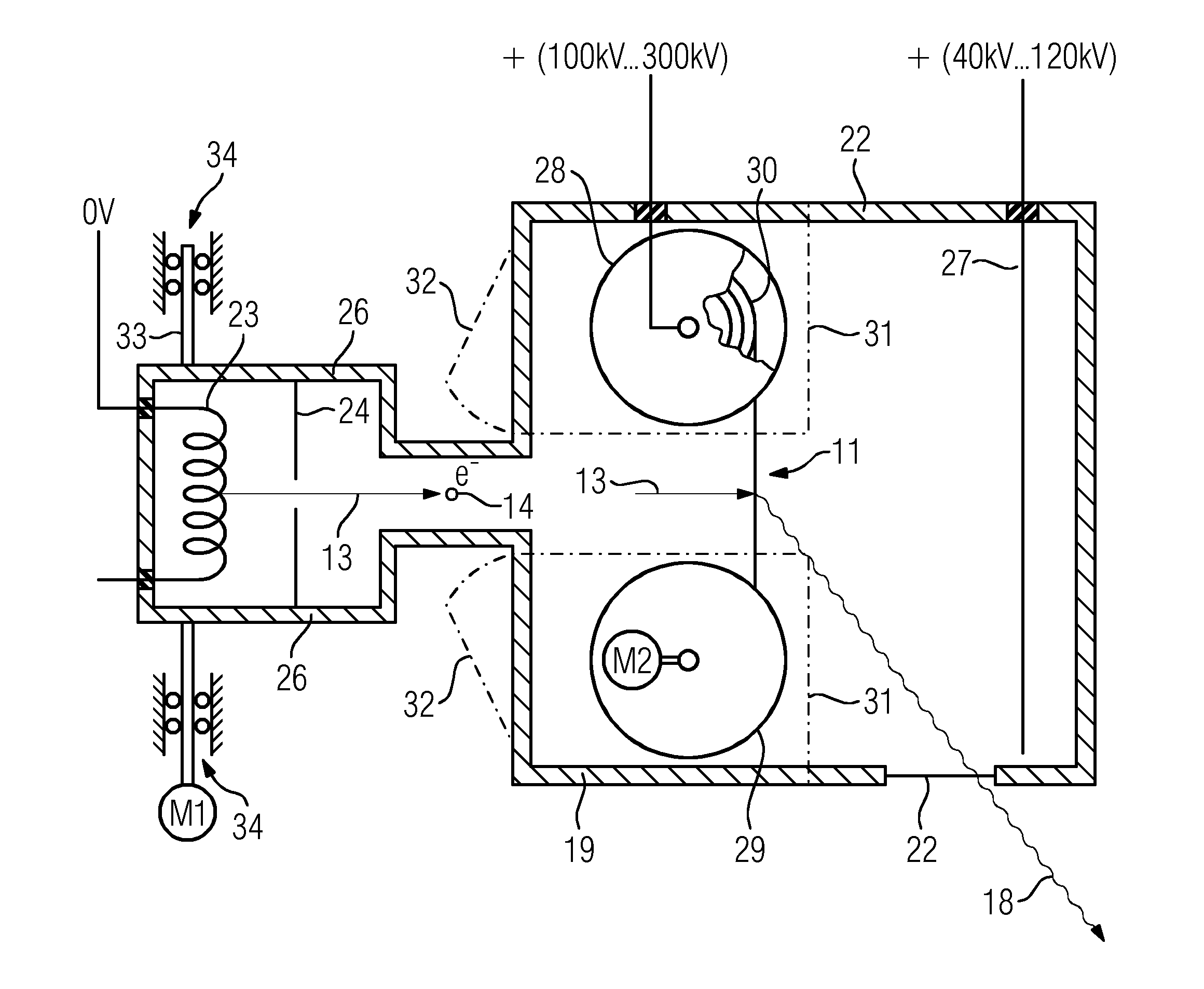 X-ray source and the use thereof and method for producing x-rays