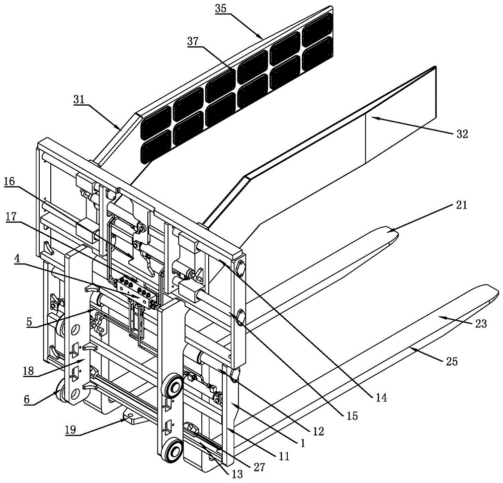 Distance adjustment pallet fork with guard boards