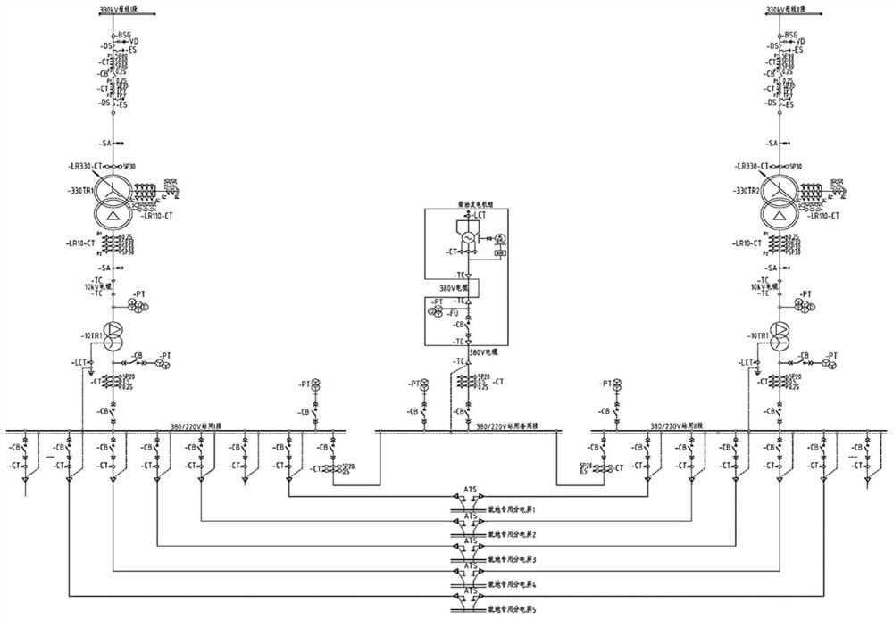 Transformer substation high-voltage bus two-stage voltage reduction power taking method and station power wiring structure