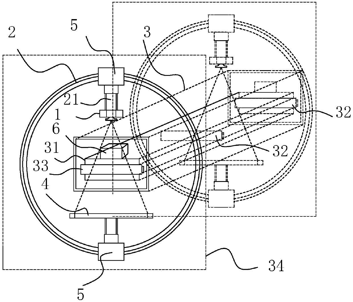 Conical ray-based X-CT detection device