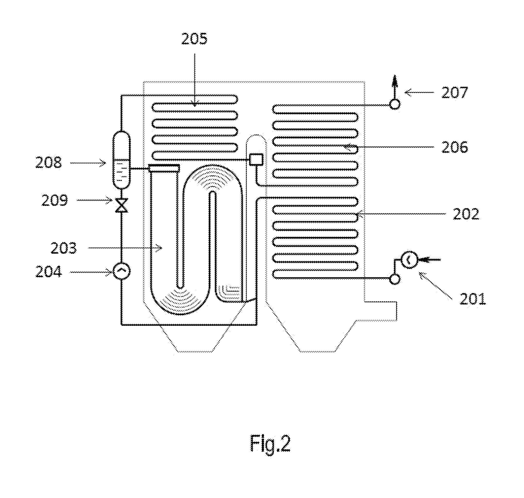 Vertical multiple passage drainable heated surfaces with headers-equalizers and forced circulation