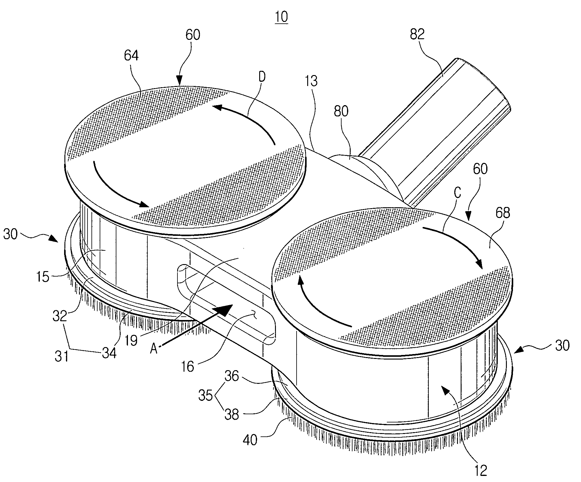 Double sided suction nozzle for use in vacuum cleaner