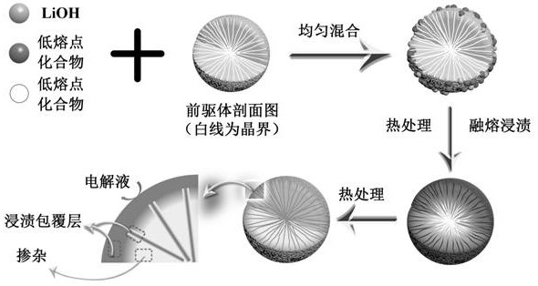 A polycrystalline positive electrode material simultaneously modified by doping and impregnation coating and its solid phase preparation method and application