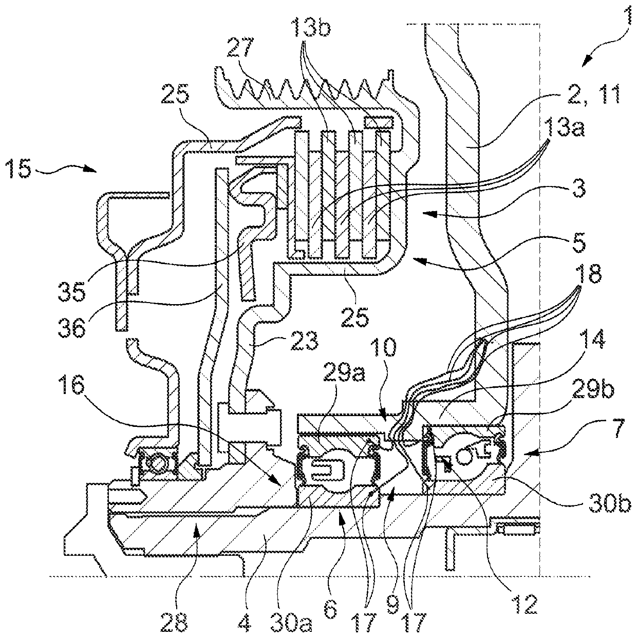 Hybrid module with integrated sensor device, and hybrid powertrain comprising a hybrid module