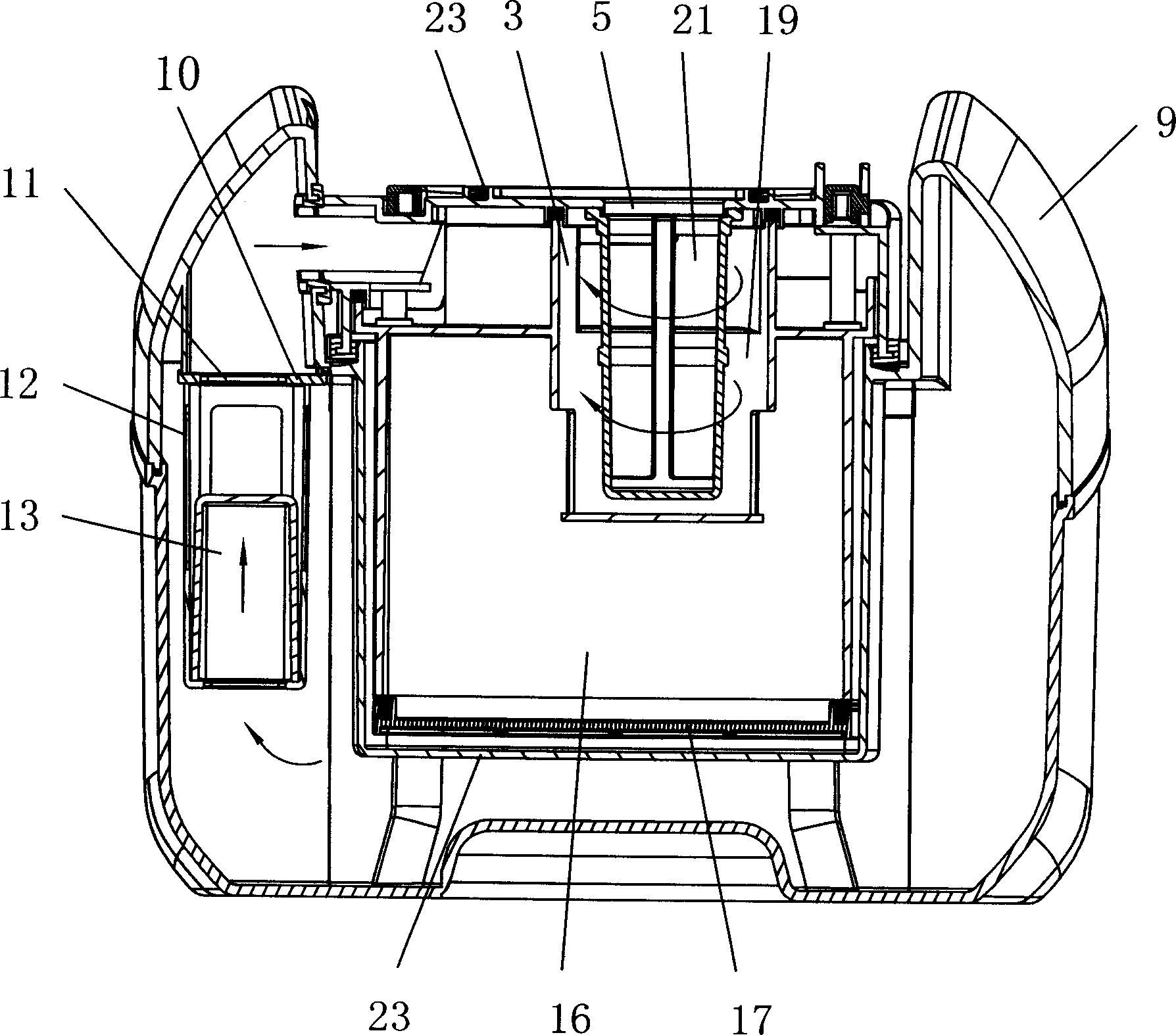 Dust-catcher with water-filtering and vortex separation device