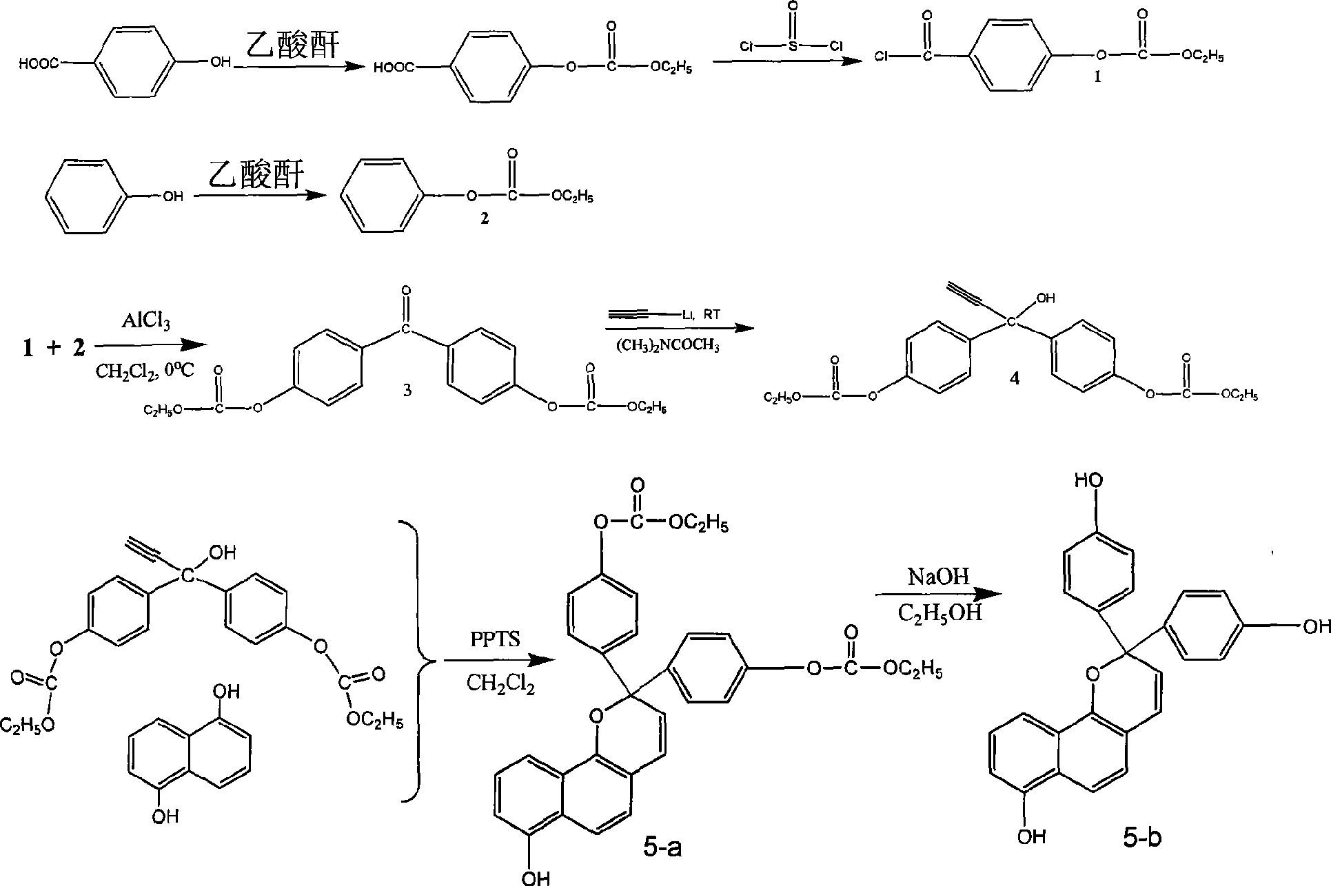 Method for synthesizing photochromic cross-linked polymer containing naphthyl hydroxide pyran group