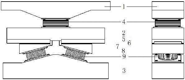 A three-dimensional shock-isolation bearing with separate damping and energy dissipation