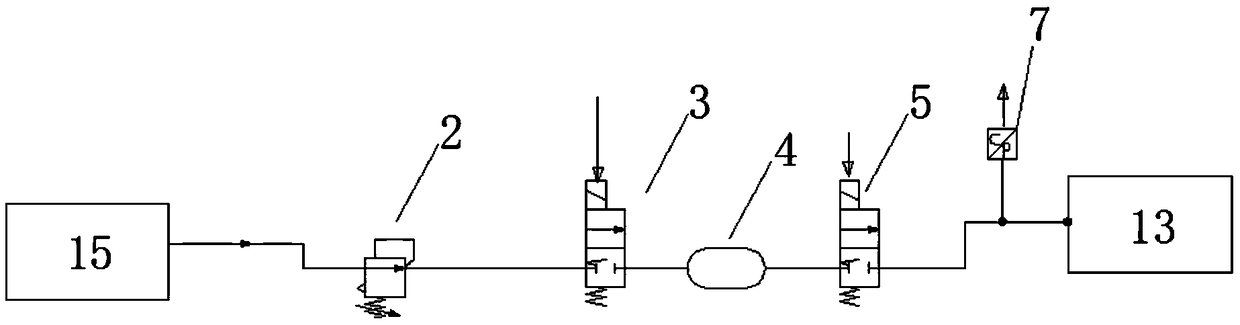 High pressure gas source-to-work piece inflating method, inflating device and differential pressure airtightness detector