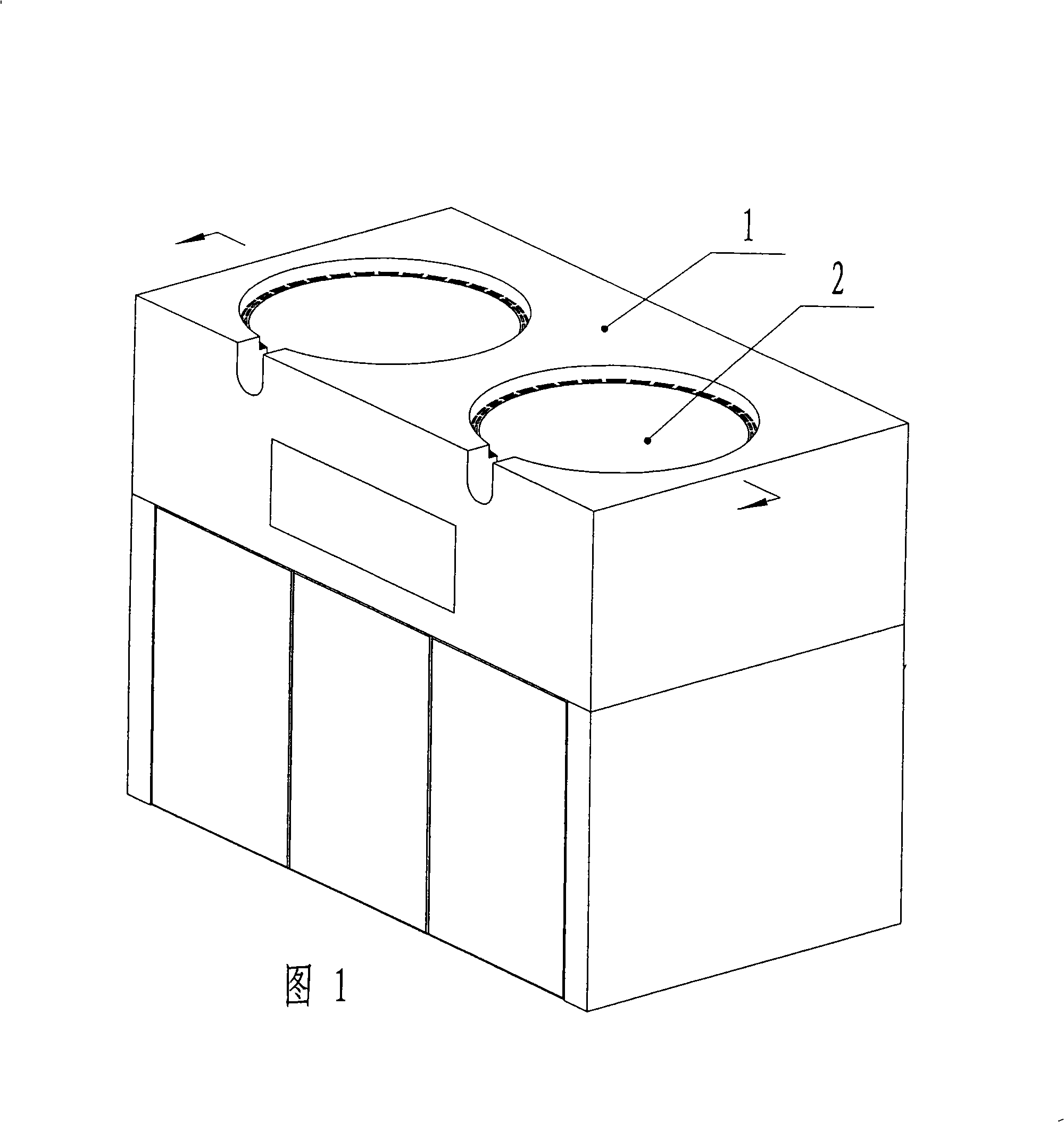 Down draft type oil smoke discharging integrated range machine