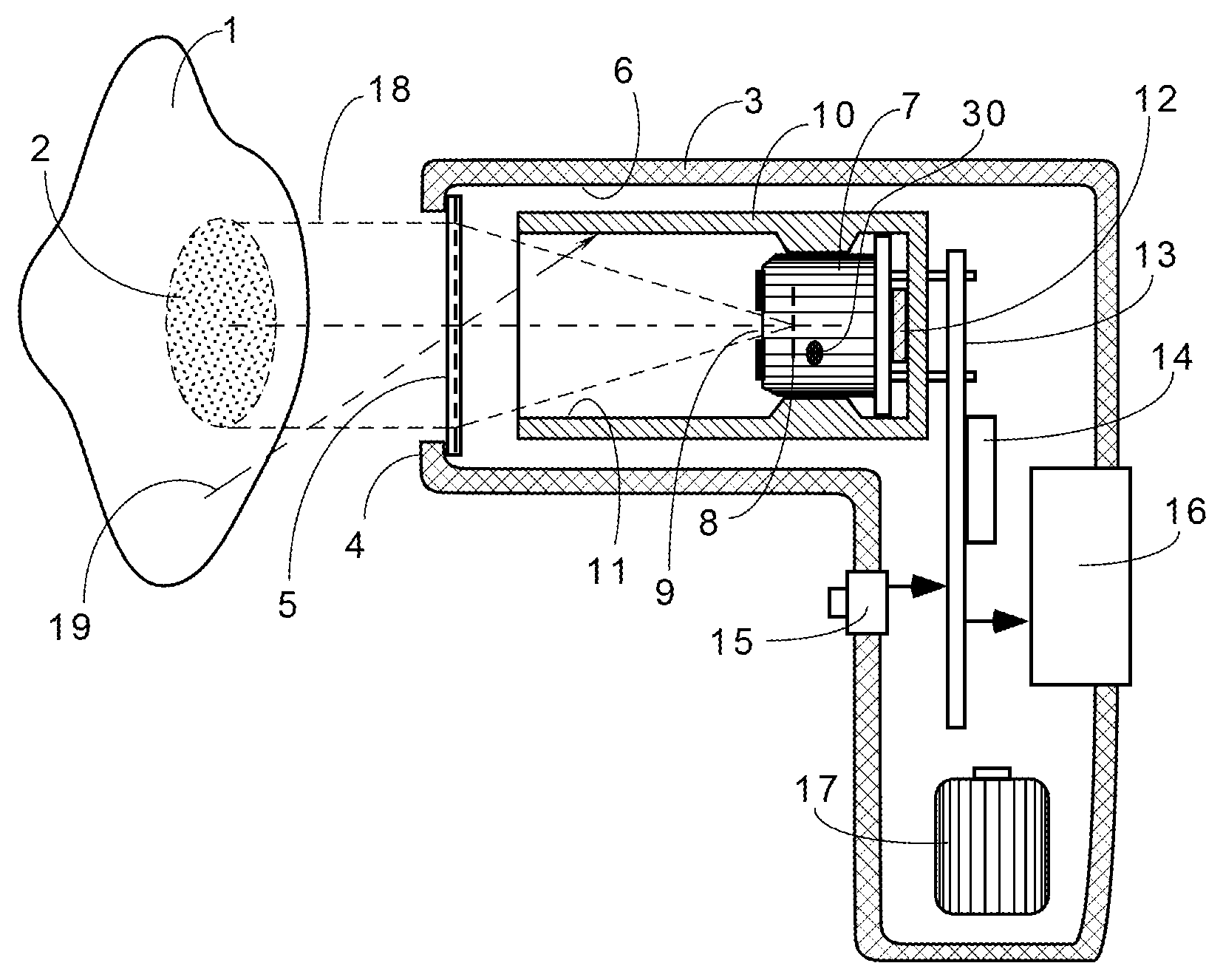 Non-contact medical thermometer with stray radiation shielding