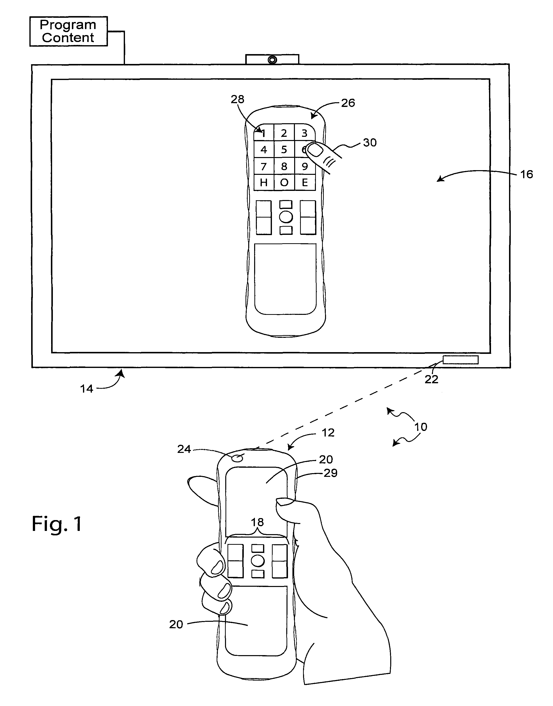 Touch sensitive remote control system that detects hand size characteristics of user and adapts mapping to screen display