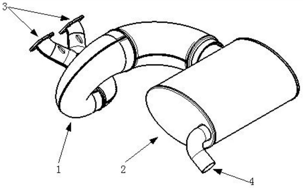 Two-stroke motorcycle sled engine exhaust silencer and working method thereof