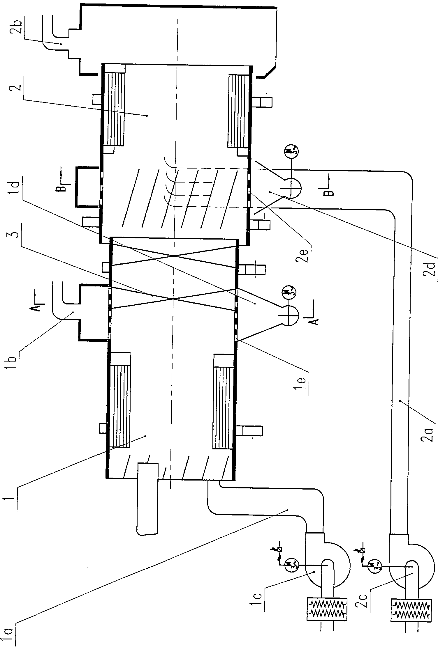 Roller equipment with sectionally independent air intake and air discharge