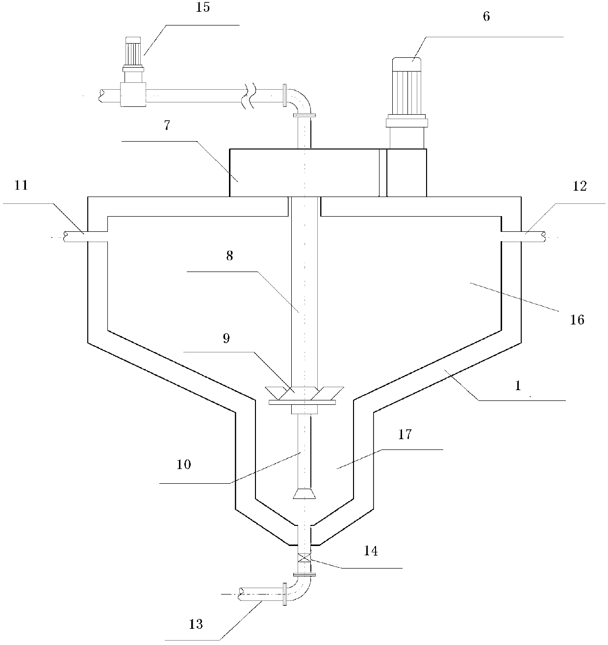 Device and method for elutriation and separation of sludge and treatment and reuse of sewage in through channel