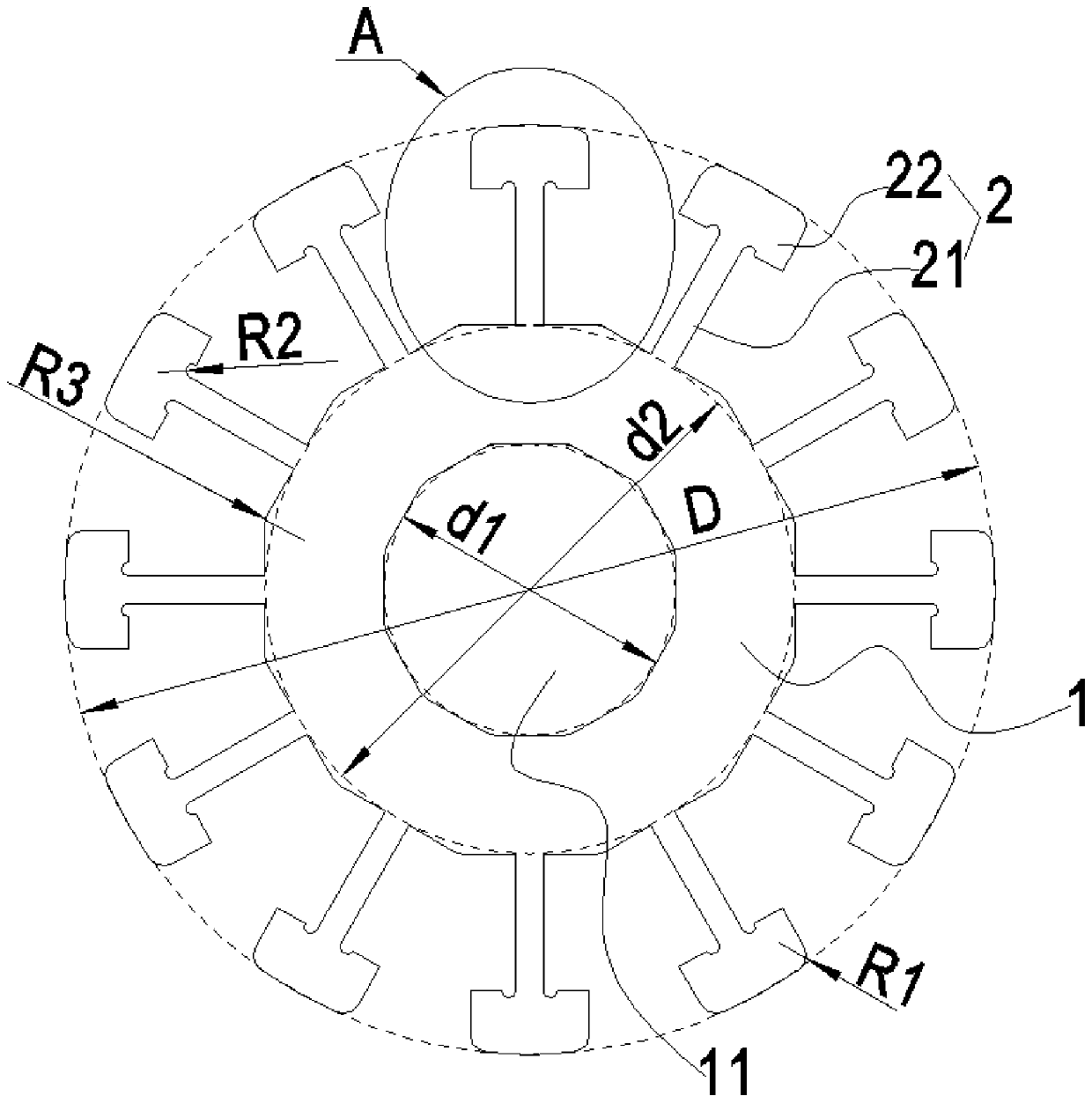 Punched sheet, iron core and motor