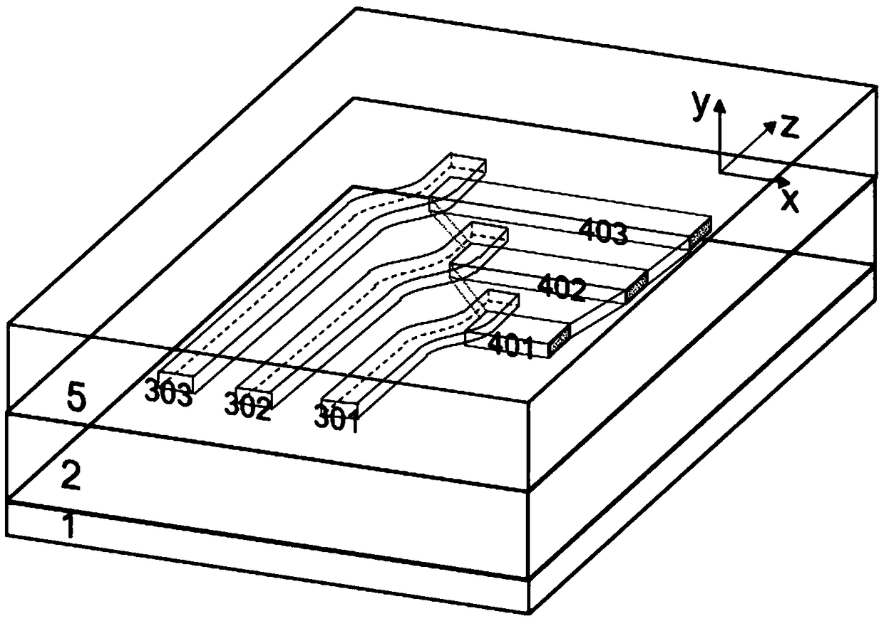 Three-dimensional multilayer waveguide mode multiplexing and de-multiplexing device and preparation method thereof