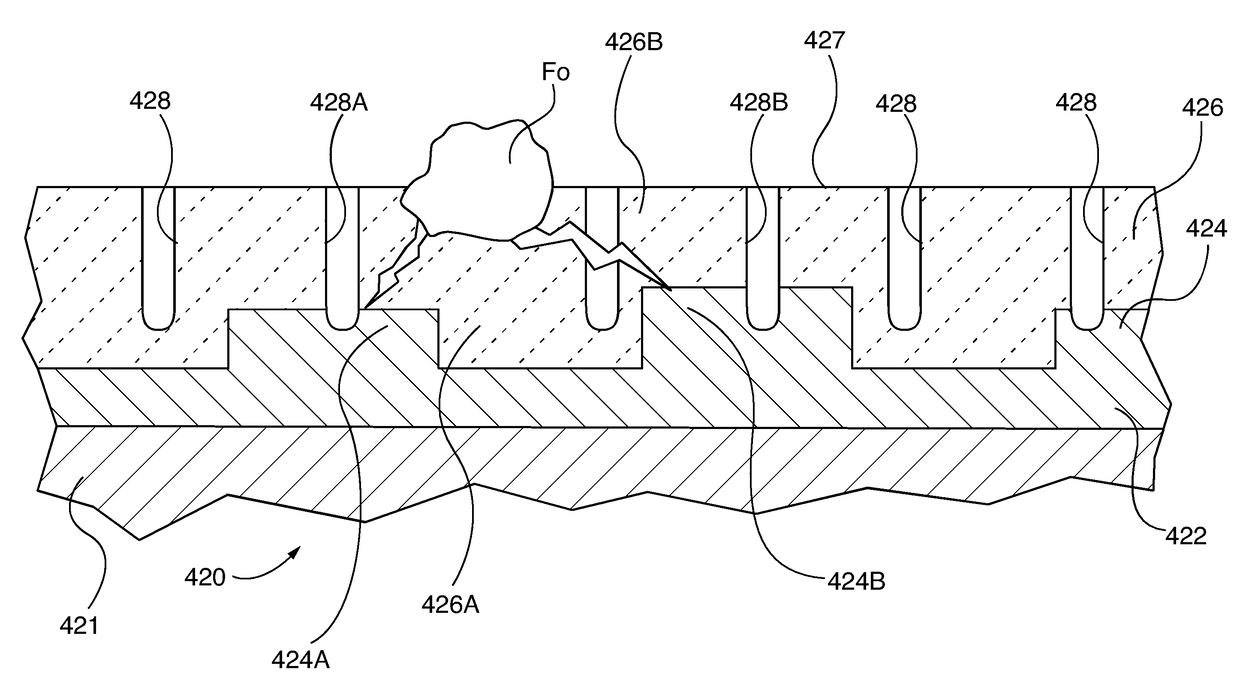 Turbine component thermal barrier coating with crack isolating, cascading, multifurcated engineered groove features