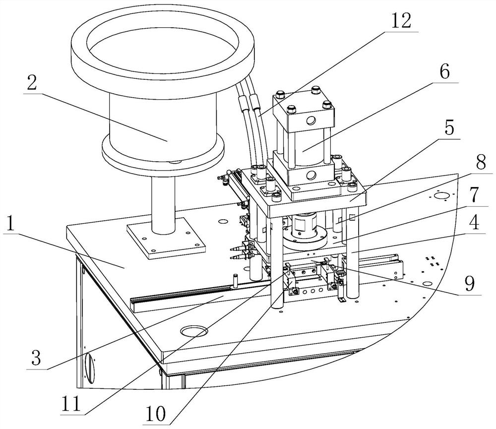 An escalator chain outer chain plate and pin press-fitting equipment