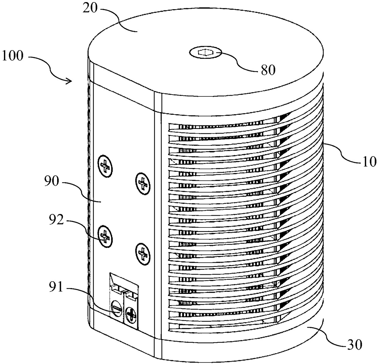 Cylindrical loudspeaker and sound box equipment