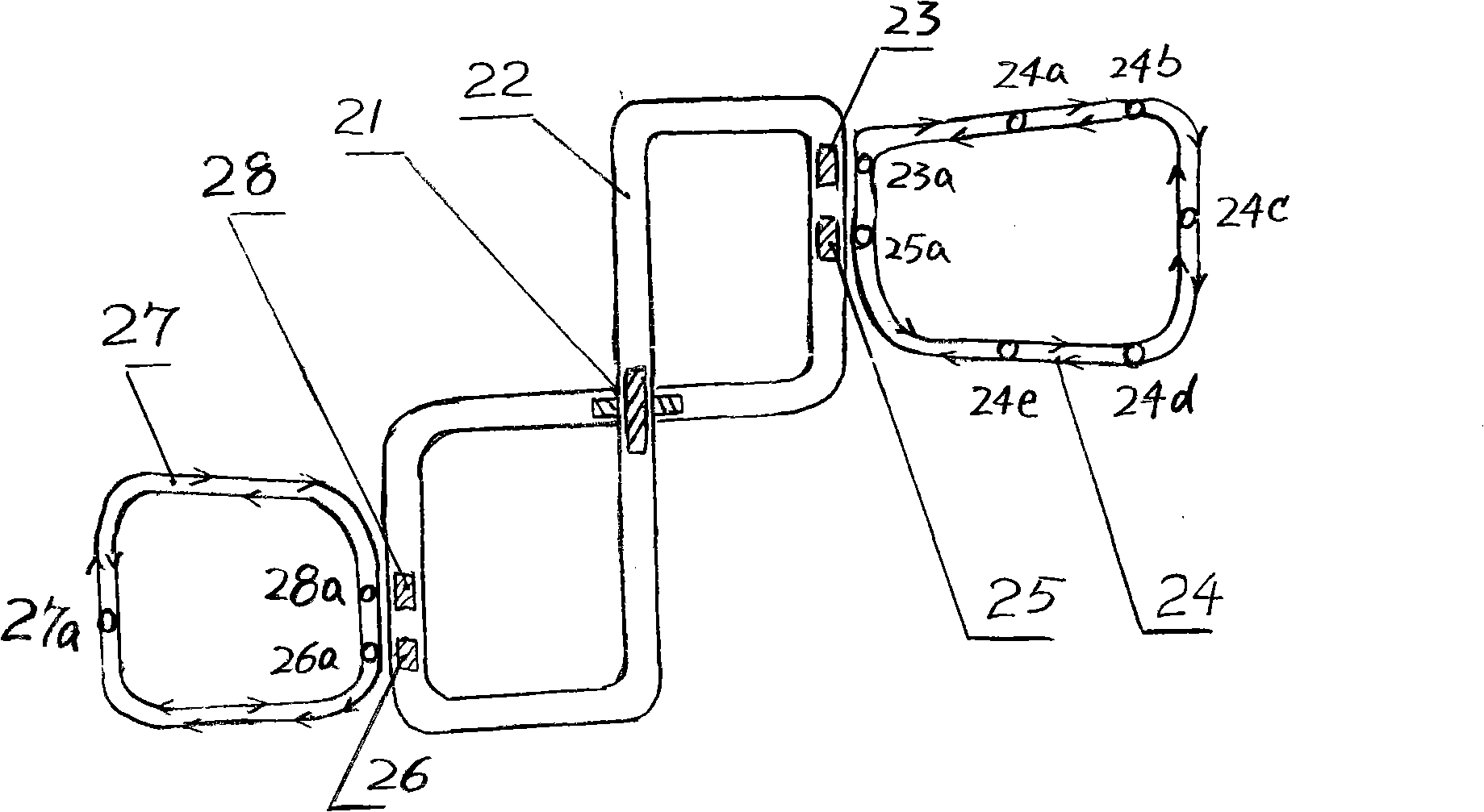 Twisting ring linear city rail traffic route