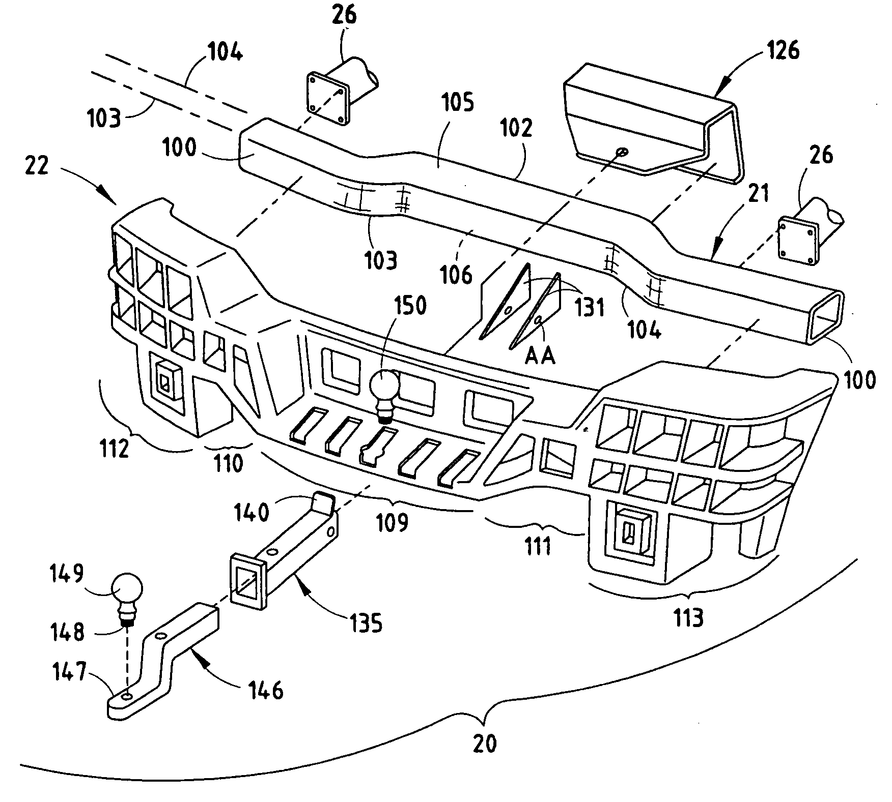 Bumper with energy absorber forming useful features