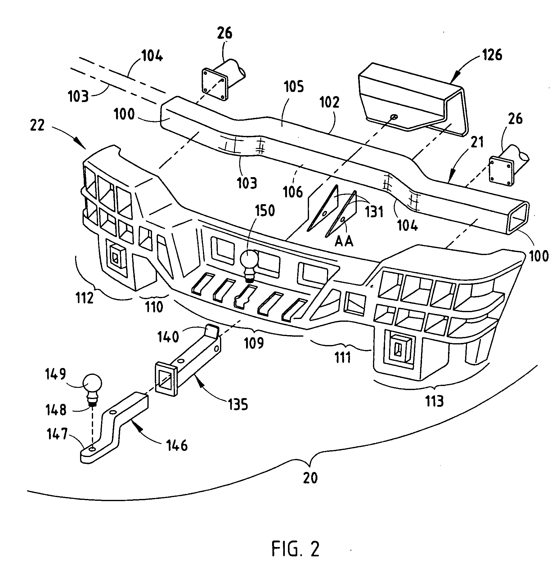 Bumper with energy absorber forming useful features