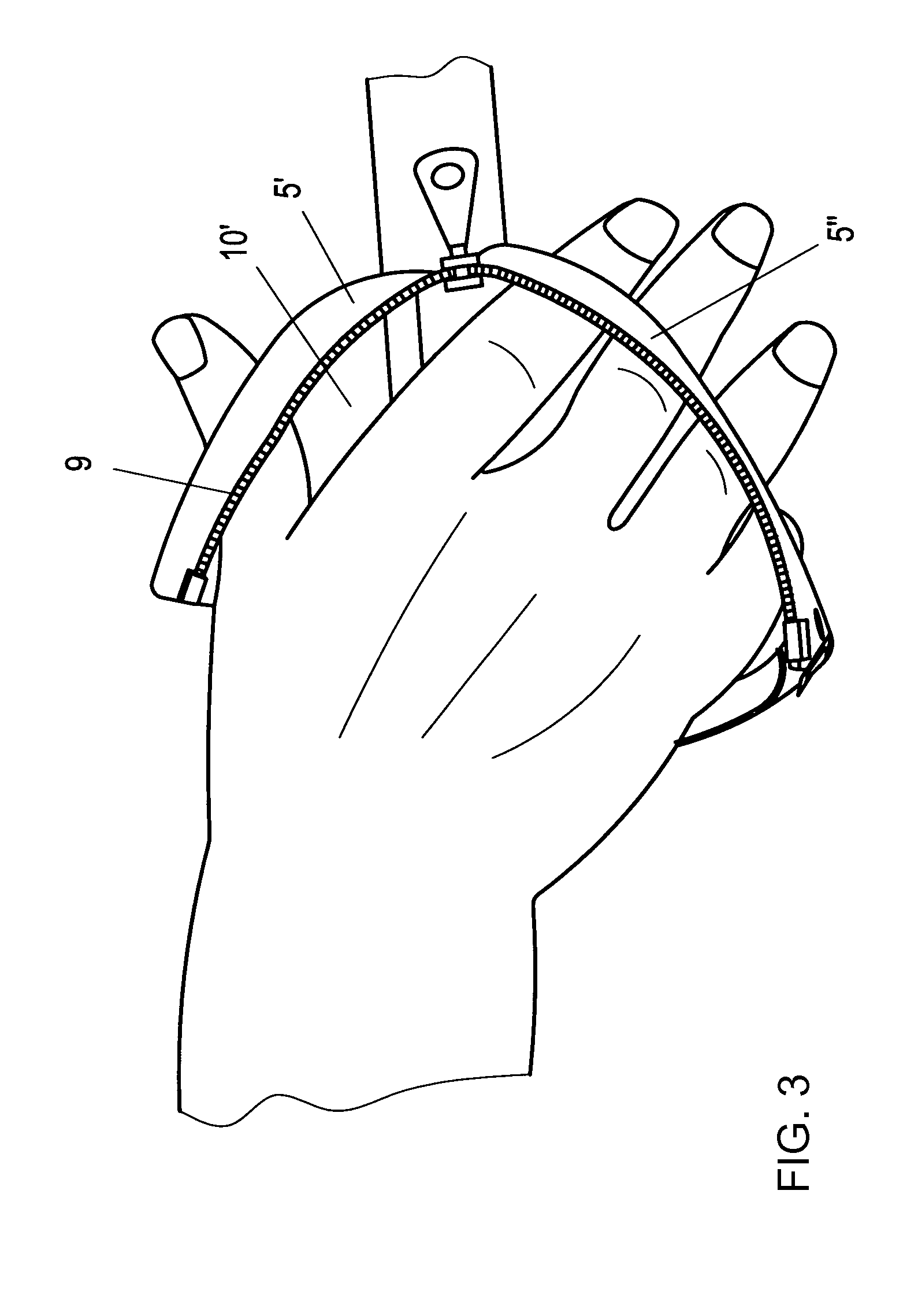 Holding apparatus having adjustment apparatus and separate closing apparatus, attachable to a handle