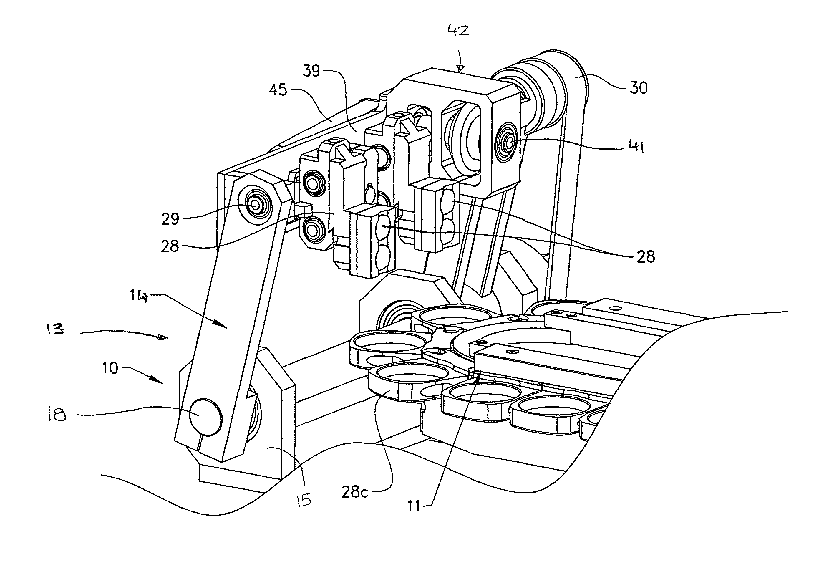 Method and arrangement for transferring packaging containers from a first unit to a second unit