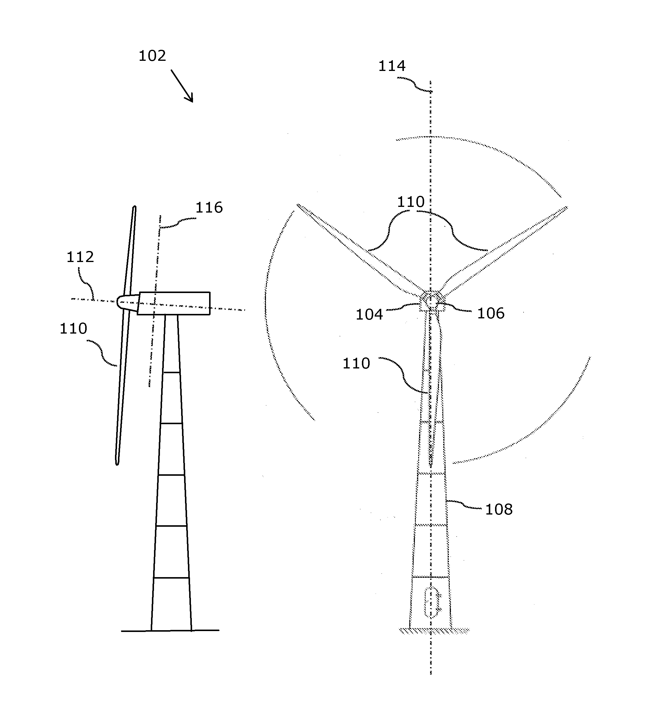 Wind turbine with bearing support