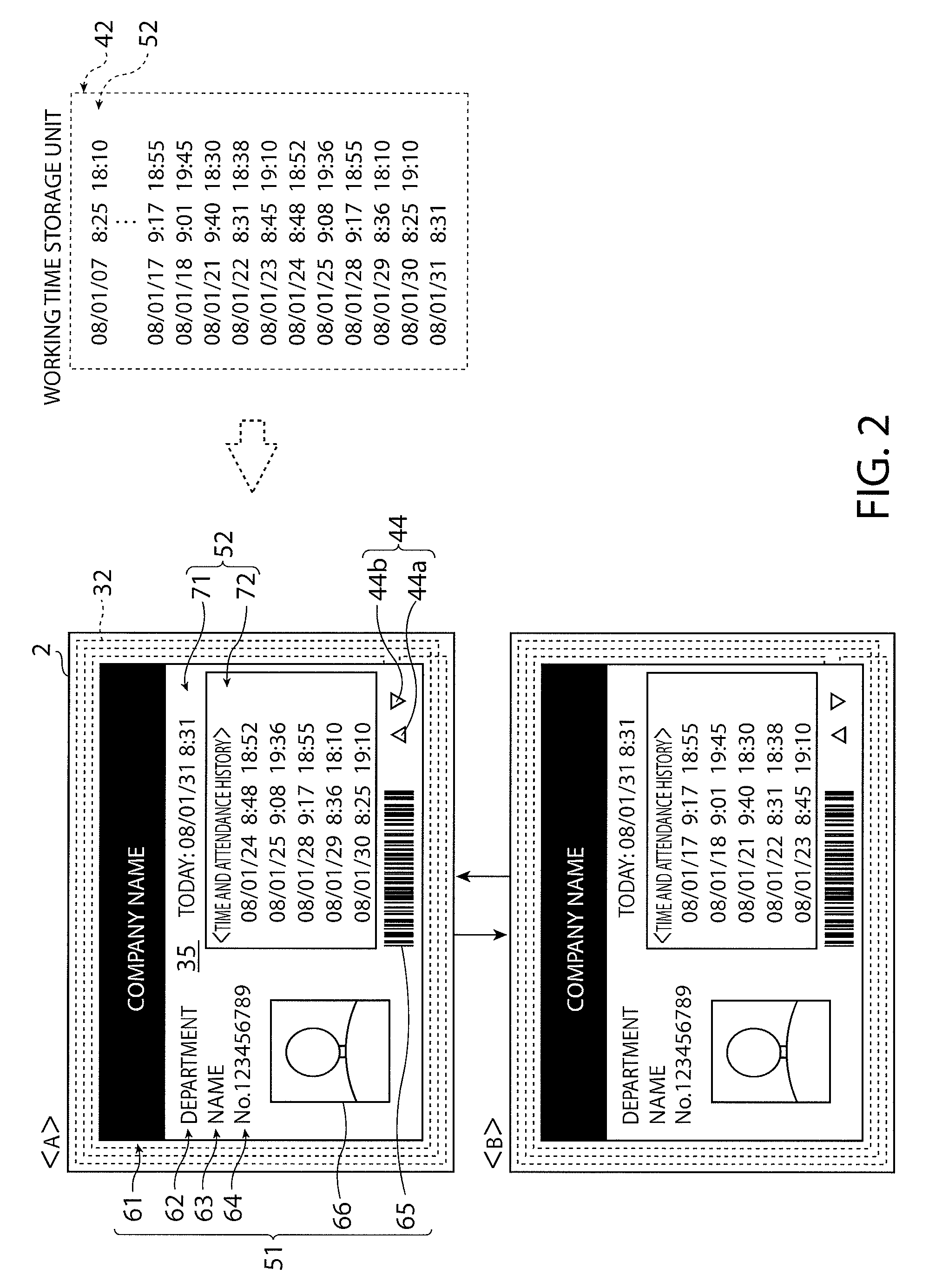 Personal identification medium, display method for a personal identification medium, time and attendance management system, and customer information management system