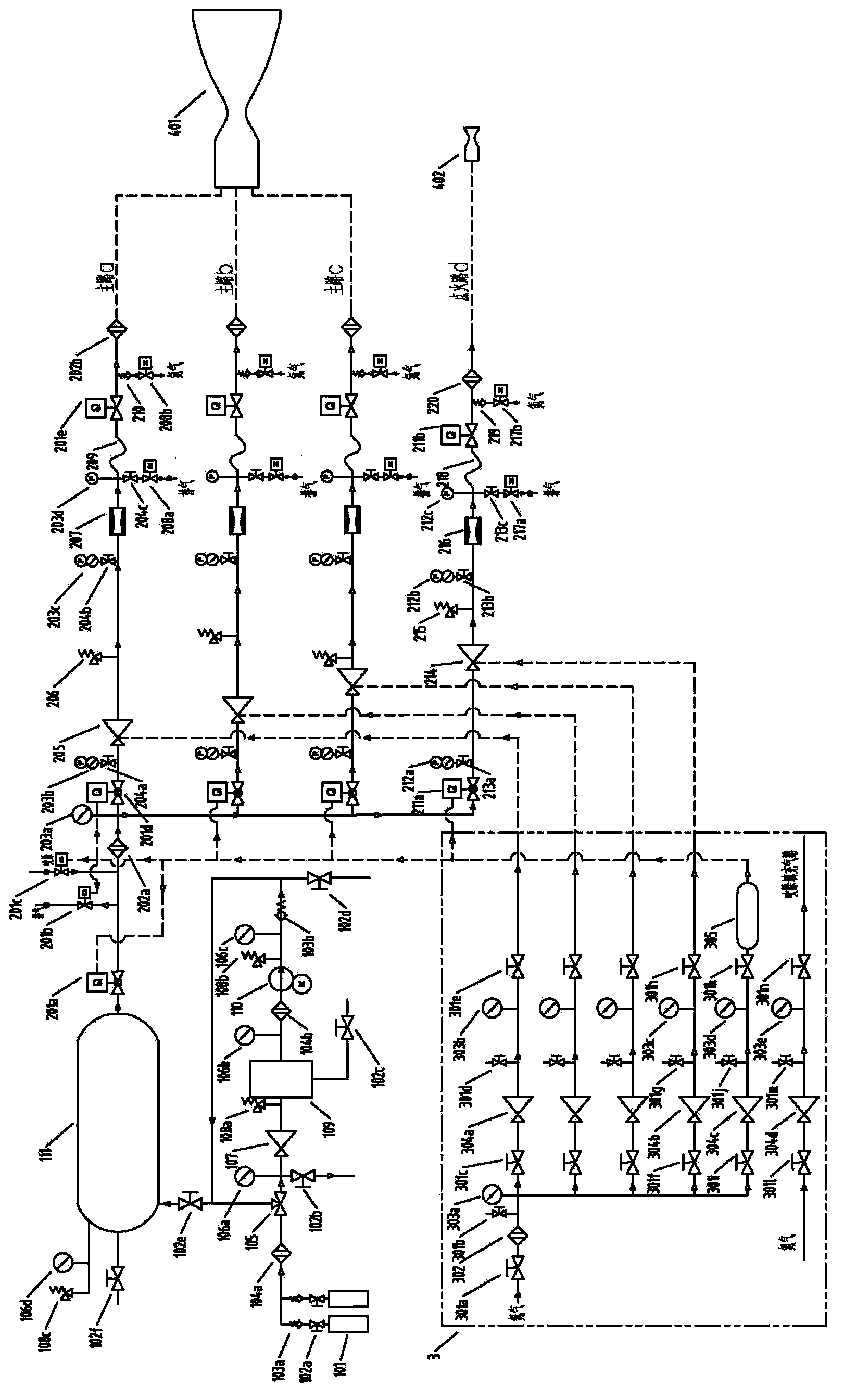 Fuel supplying system for liquid-propellant rocket engine test