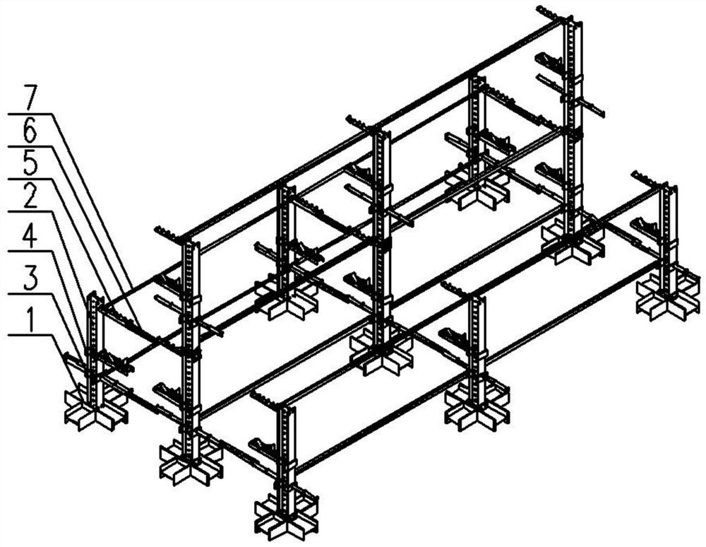 Method for erecting ground assembling jig frame of spatially crossed large-span cantilever truss