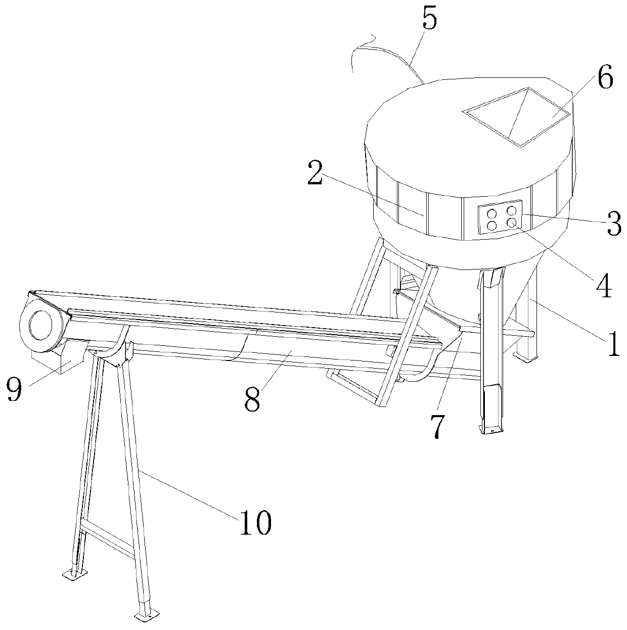 Aggregate crushing and conveying device for construction