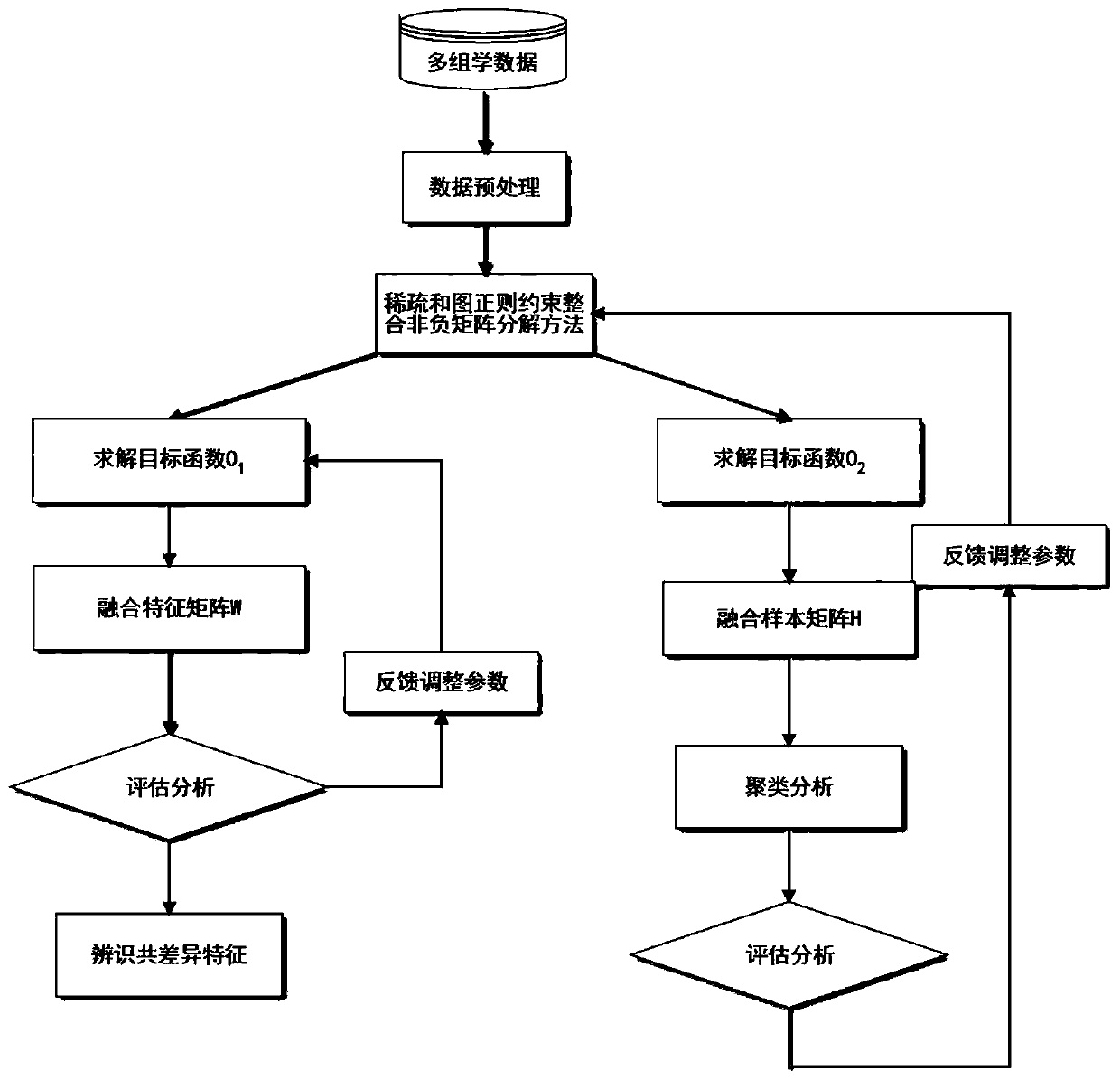 Sample clustering and feature recognition method based on integrated non-negative matrix factorization