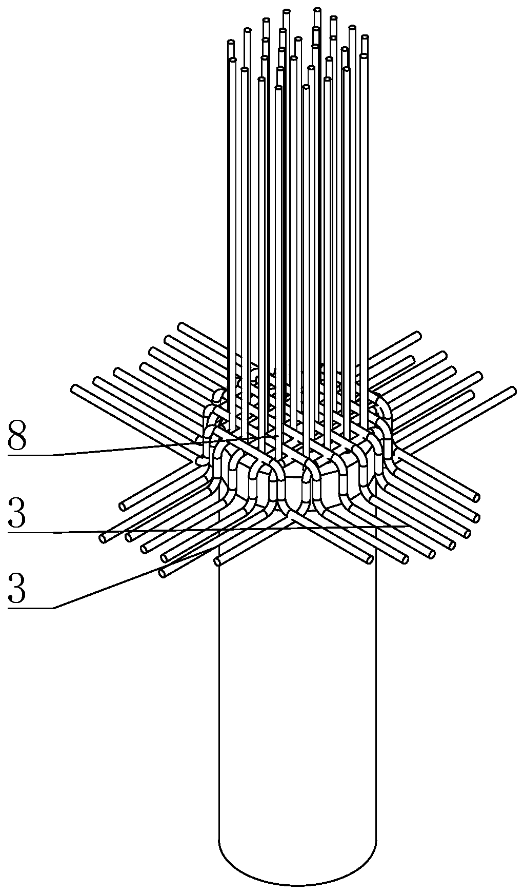 Bridge pile foundation pile head pouring connection steel bar structure and construction method thereof