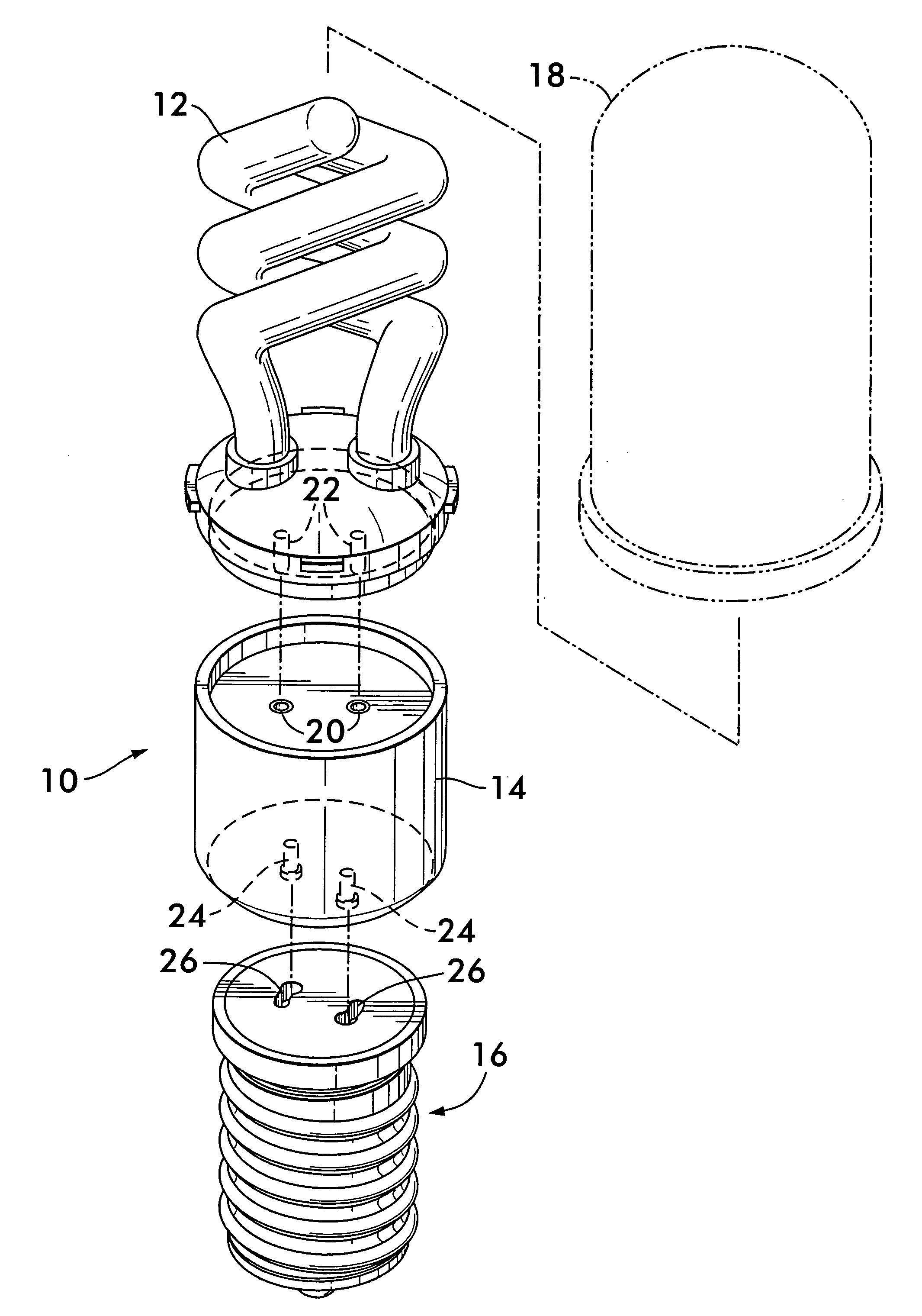 Non-defeatable fluorescent adapter for incandescent fixture