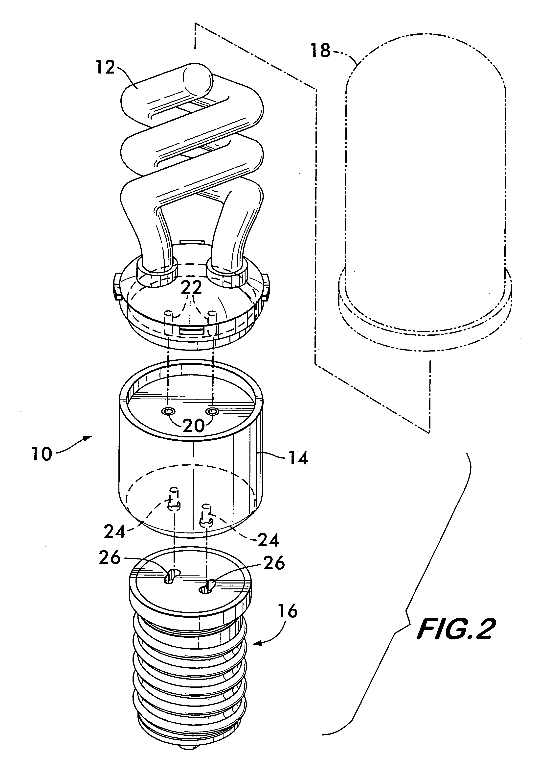 Non-defeatable fluorescent adapter for incandescent fixture