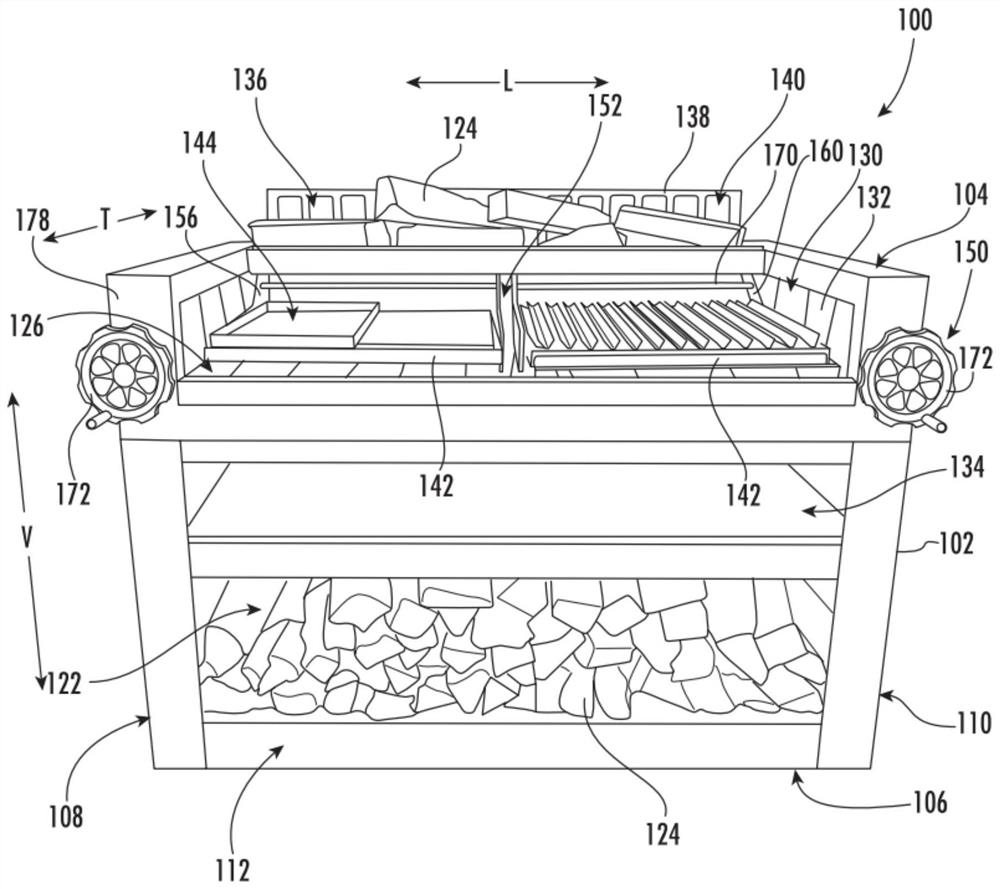 Wood-burning grill and grate bar positioning assembly for wood-burning grill